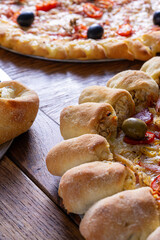 Delicious trio: classic pizza, volcano-style, and stuffed crust.