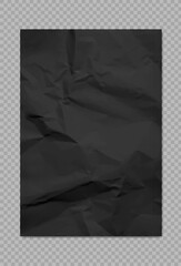 Black crumpled paper texture. Rough grunge Realistic blank page texture. Vector abstract background