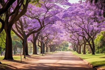 Vibrant Jacaranda trees park. Spring nature. Generate Ai