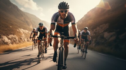 Athletic cyclist cycling road bike on transparent sport background - obrazy, fototapety, plakaty