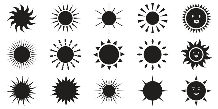 Sun icon set. Vector flat design.sun star icons.Collection of sun stars for use in as logo or weather icon.solar isolated icon, sunshine, sunset collection, summer, sunlight – stock vector
