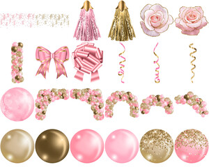 Explore vibrant Pink and Gold Balloon Arch Clipart for your celebrations