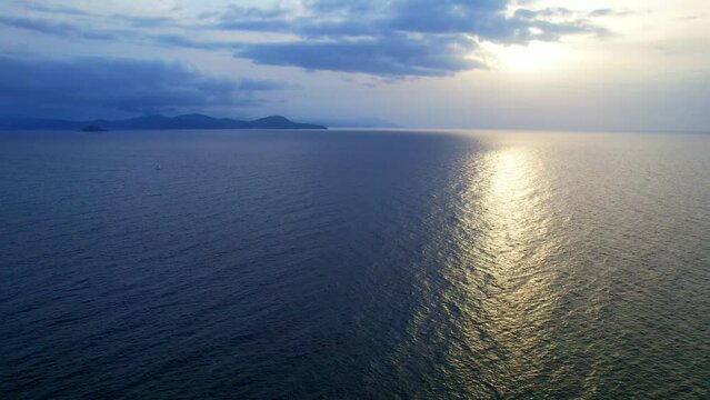 Piombino - Italy - Aerial view out to sea with a view of the island of Elba