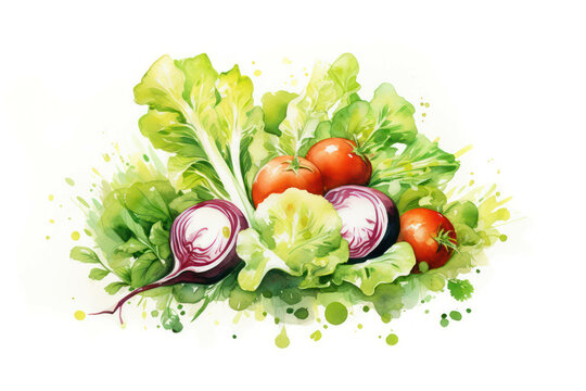 Vegetarian green vegetables salad background organic nature fresh watercolor healthy food diet