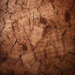 Fotografia con detalle y textura de superficie de corcho con grietas y tonos marrones