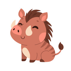 Cute cartoon warthog vector childish vector illustration in flat style. For poster, greeting card and baby design.