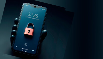 Cyber security concept. Smartphone with padlock on the screen. 
