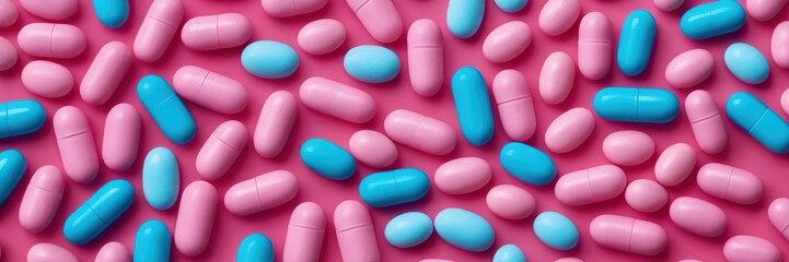 Obraz na płótnie Canvas close up of colorful pills, banner