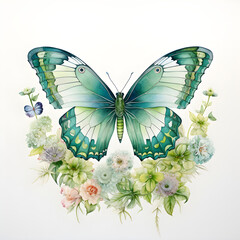 Watercolor Butterflies With Flowers