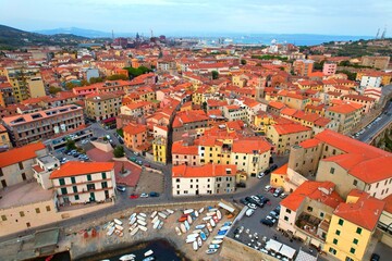 Fototapeta na wymiar Piombino - Italy - Aerial view of the beautiful coastal town