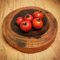 cherry tomatoes on a rustic wooden board