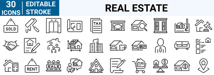 real estate line web icons. mortgage, home loan. Collection of Outline Icons. Vector illustration.