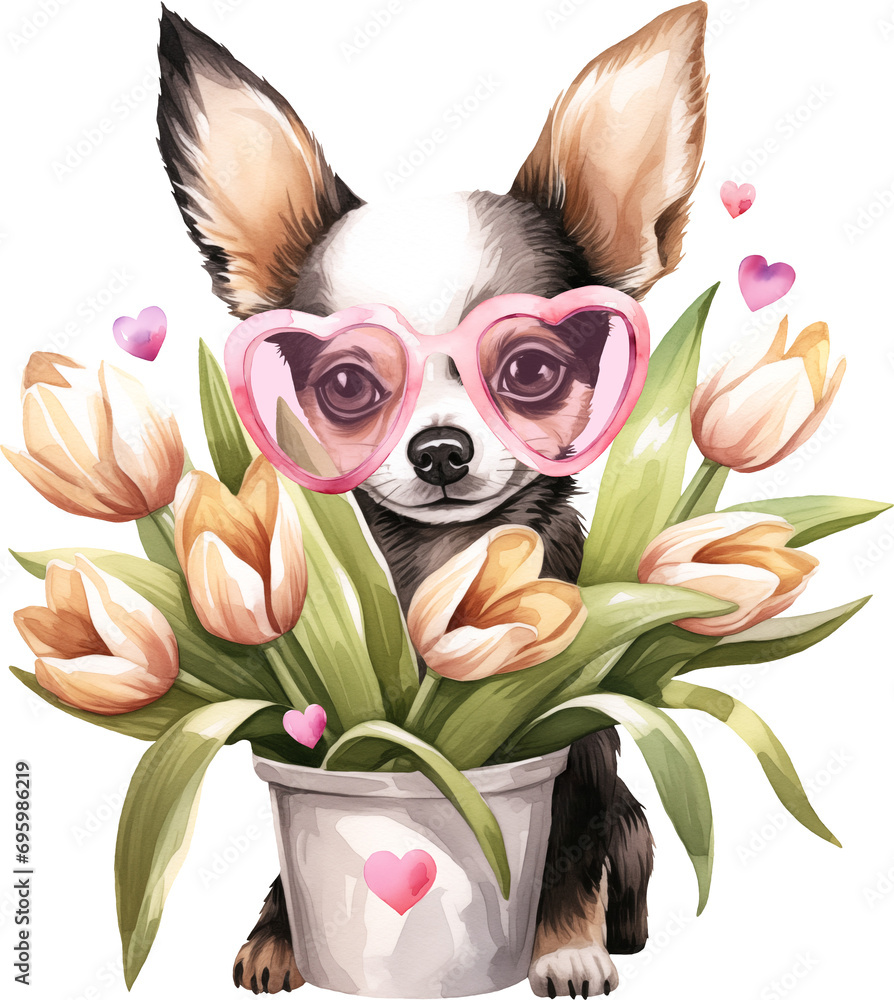 Aufkleber valentine chihuahua portrait illustration created with generative ai technology