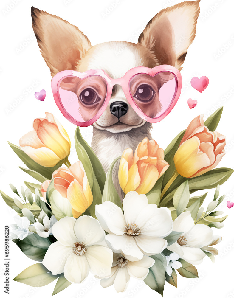 Poster valentine chihuahua portrait illustration created with generative ai technology