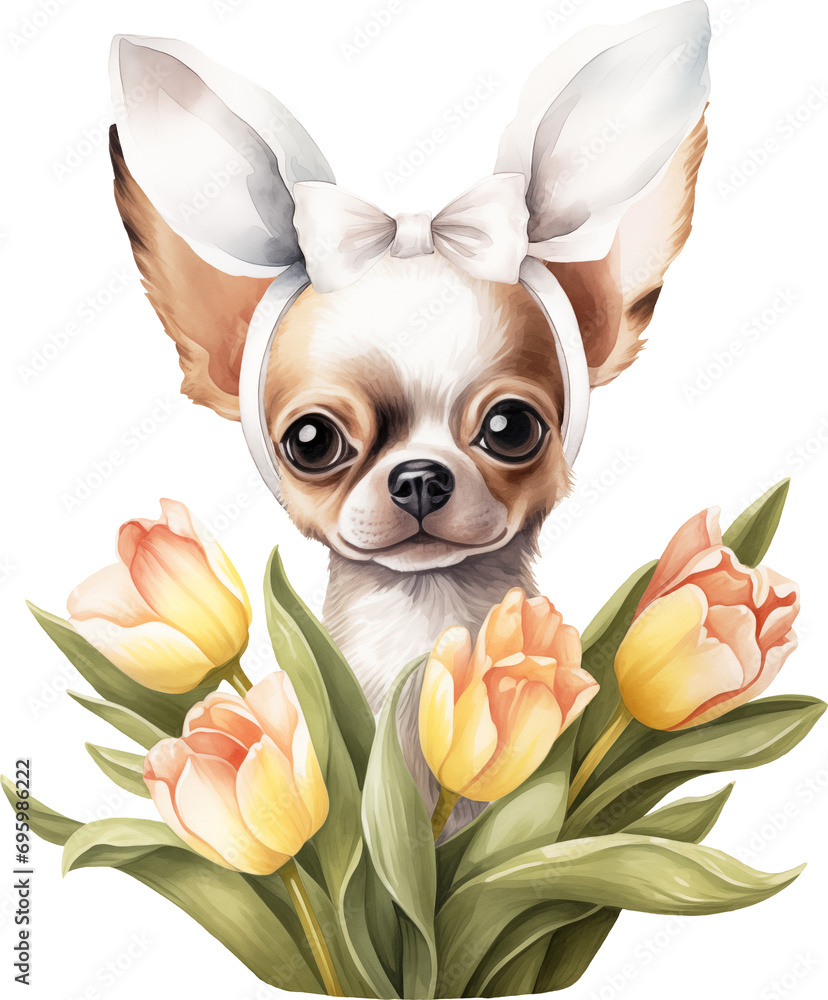 Poster easter chihuahua portrait illustration created with generative ai technology