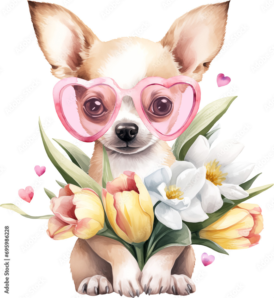 Poster valentine chihuahua portrait illustration created with generative ai technology