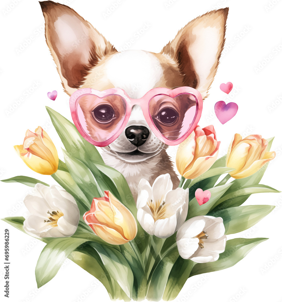 Poster valentine chihuahua portrait illustration created with generative ai technology