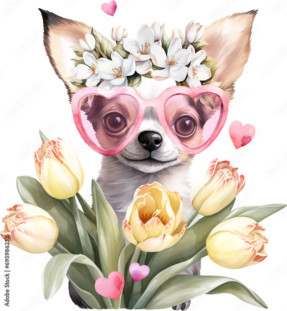 Poster valentine chihuahua portrait illustration created with generative ai technology