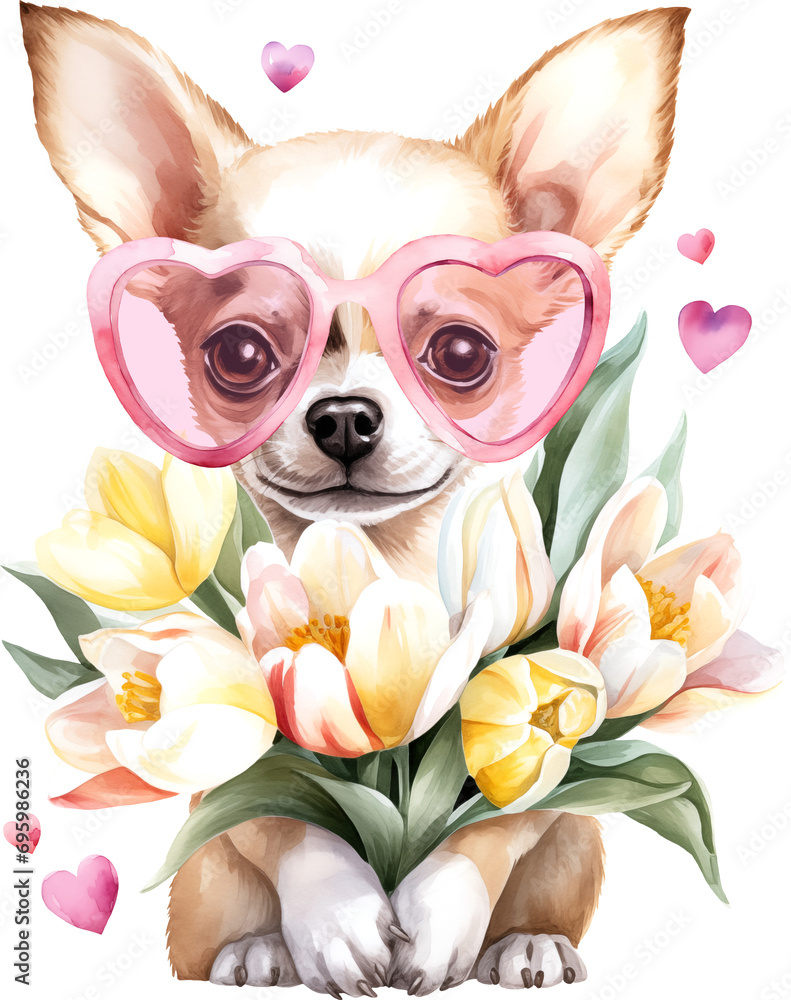 Aufkleber valentine chihuahua portrait illustration created with generative ai technology