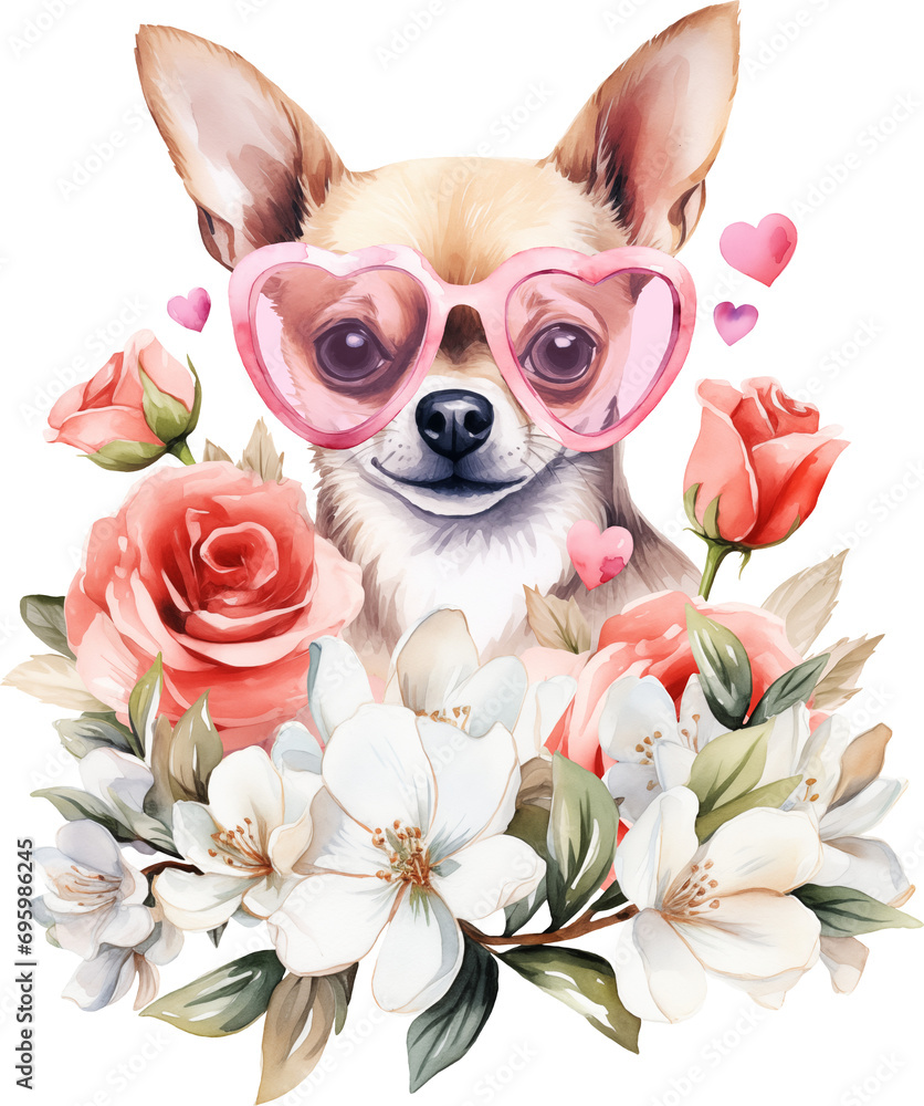 Poster valentine chihuahua portrait illustration created with generative ai technology
