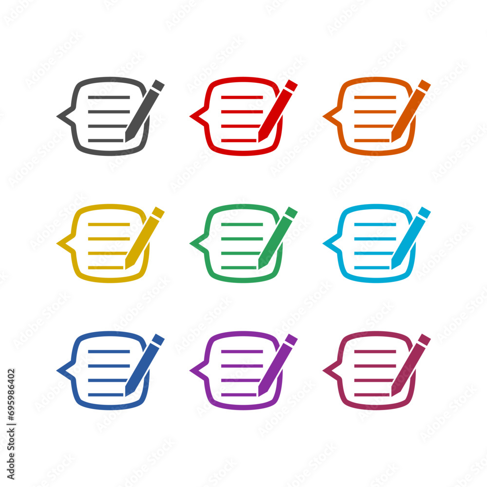 Poster write a feedback icon isolated on white background. set icons colorful