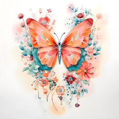 Watercolor Butterflies With Flowers