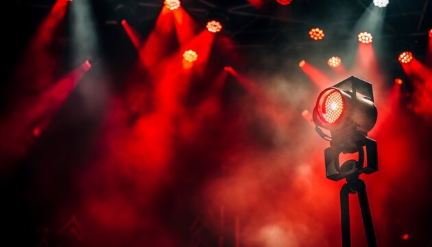 Dramatic red spotlight shining on the center stage in a captivating theatrical performance