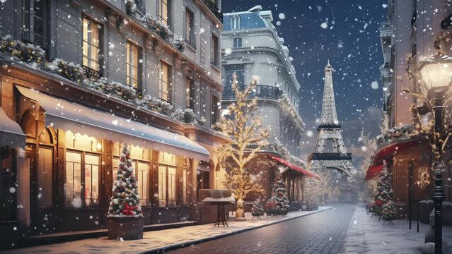 Street during winter and snowfall. seamless looping video background animation.