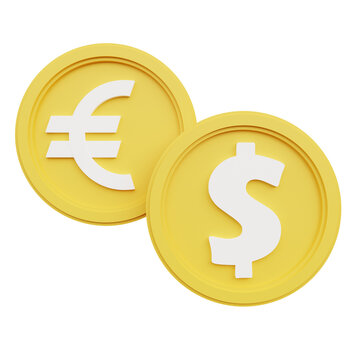 Currency exchange of dollar coins and euro coins Business investment concept. 3D rendering