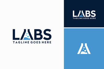 Laboratory Test Tube Flask Glassware with Liquid Bubble as Letter A for Lab word mark logotype typography logo design
