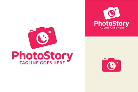 Digital Camera with Human Face and Star on Lens for Story Picture Photo Photography Snapshot Logo Design