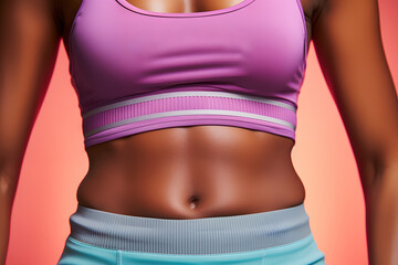 Close up of black woman's stomach in crop top sporting clothes