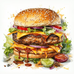watercolor Burger clipart, Generative Ai