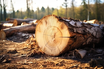 Fototapeta premium Cut down trees in the forest. Deforestation, forest destruction 