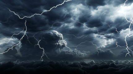 Dramatic thunderstorm with dark clouds, lightning, and powerful energy. Weather and atmospheric concepts