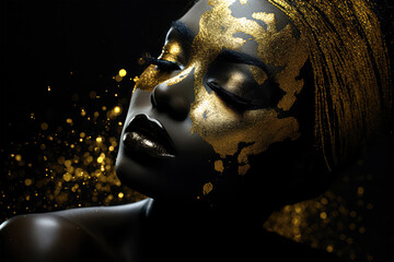 woman gold glitter on background