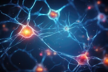Neuron cells. 3D illustration. Neuron cells. Neuron cells. Neuron cells. Neuron cells, Background from nerve cells or neural networks with cell activity between each other, AI Generated