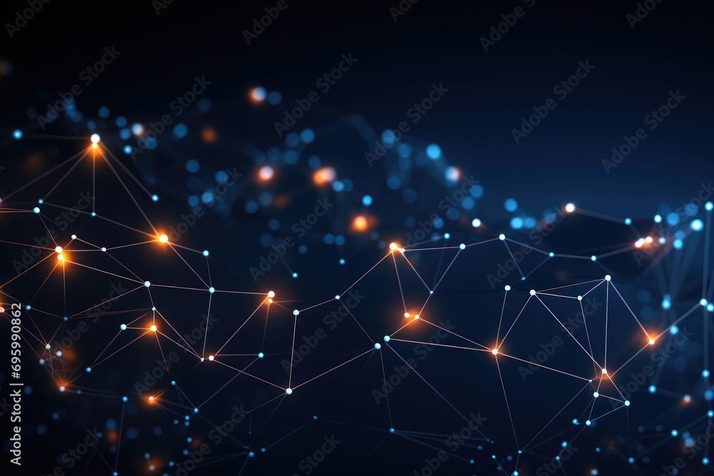 Poster Abstract polygonal space low poly dark background with connecting dots and lines. Connection structure. 3d rendering, Abstract digital network background, technology and complex, AI Generated