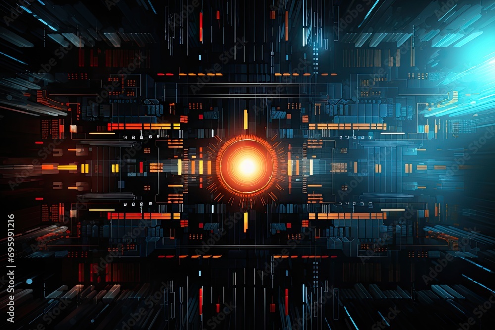 Poster futuristic technology background with glowing lines and dots. 3d rendering, abstract digital backgro