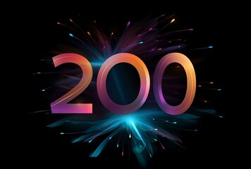 200 Colorful fireworks on black background. For celebration and festival 