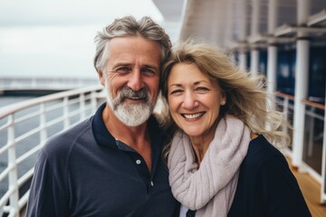 Portrait of a happy middle aged couple on boat cruise