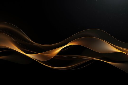 Abstract golden wave on black background. Vector illustration. Clip-art, Abstract golden lines on black BG, AI Generated