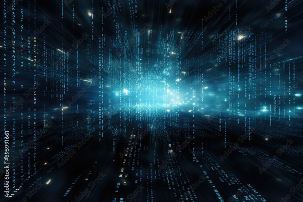 Poster blue matrix digital background, cyberspace concept, 3d render, digital background with blue binary c