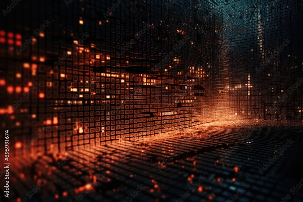 Poster abstract technology background. 3d illustration of circuit board with glowing particles, digital bac