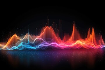 abstract colorful sound wave on dark background, vector illustration eps10, Digital wave wallpaper on a Black background, Blue and green abstract wave, AI Generated