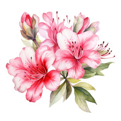 Elegant Blooming Pink Azalea Flower Bouquet Botanical Watercolor Painting Illustration