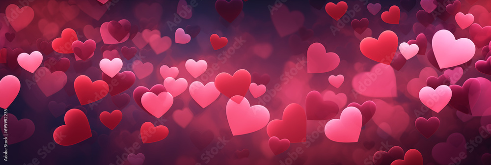 Wall mural pink hearts pattern background banner. valentine's day. panoramic web header with copy space. wide s
