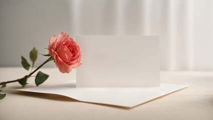 A white backdrop with a love note or greeting card, emphasizing simplicity and heartfelt messages. Minimal Valentine's Day and love concept. With copy space.