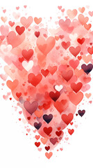 Valentine's Day card. Watercolor red hearts on white background