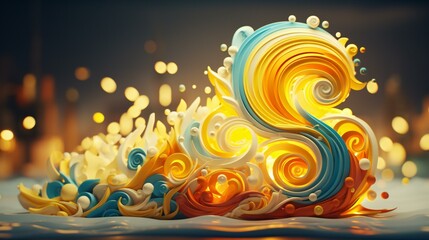 Abstract liquid design in golden and blue. Creative and artistic composition